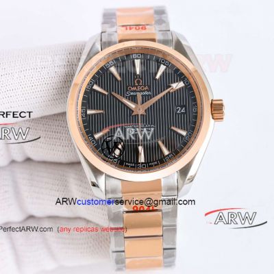 VS Factory Super Clone Omega Aqua Terra Black Dial Two tone Rose Gold Watch 
